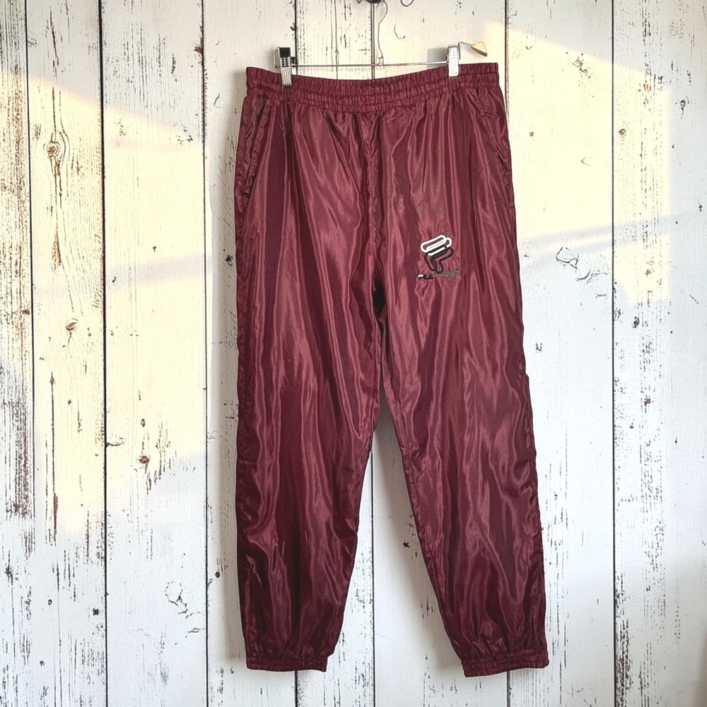 Vintage Track Pants Fila XXL Baggy Maroon Nylon Shell Embroidered Logo Jogger
